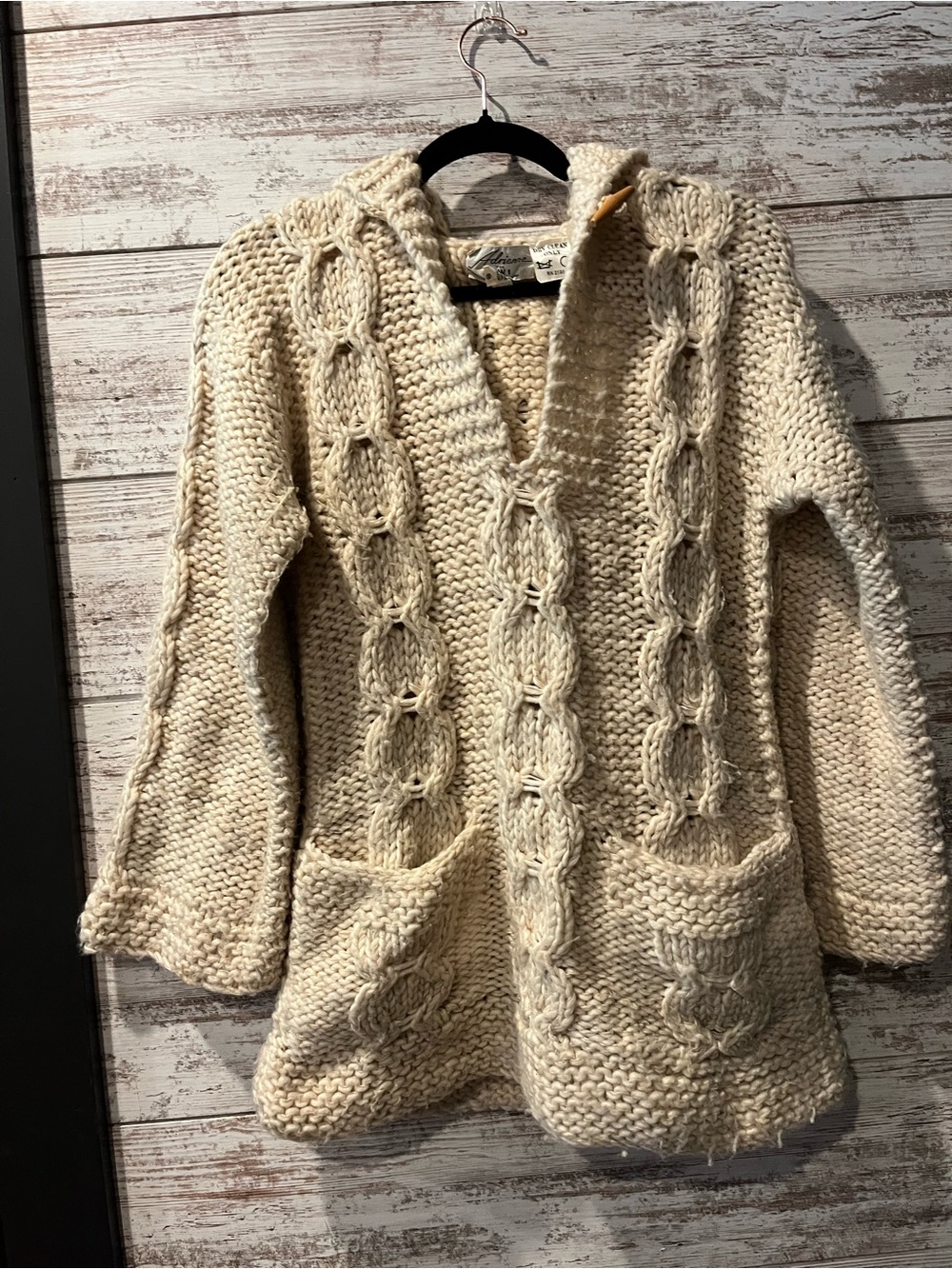 Adrienne Cream Cable-Knit Hooded V-Neck Sweater